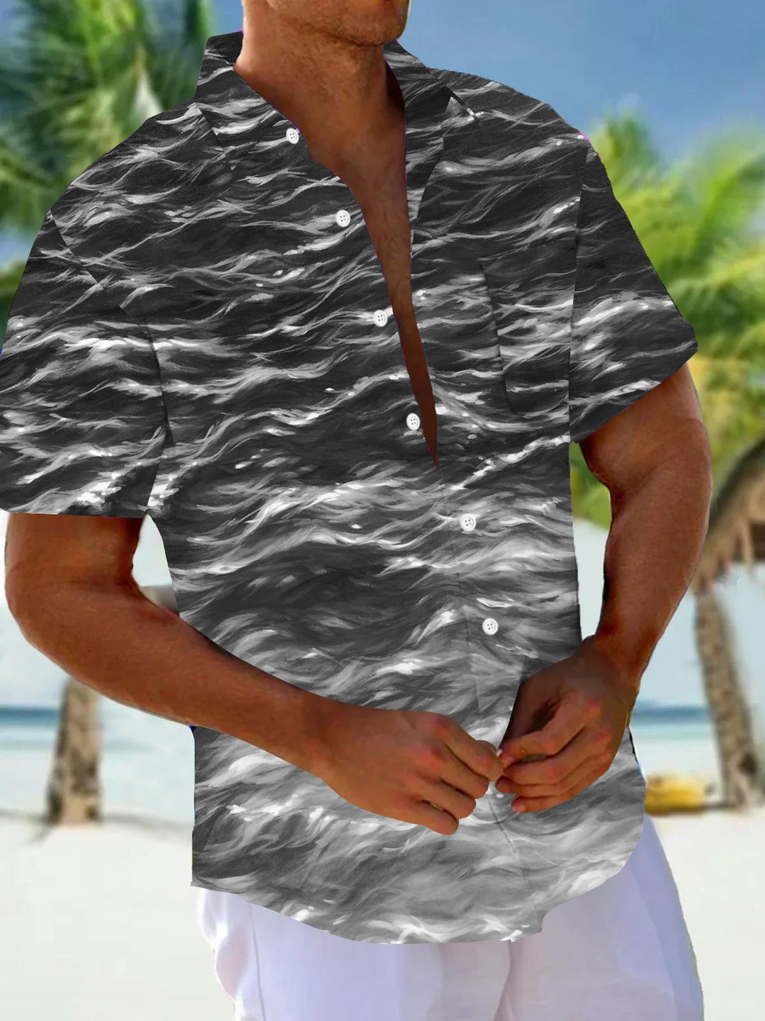 Alohadaddy Vintage Abstract Gradient Texture Print Chest Pocket Shirt Plus Size Men&