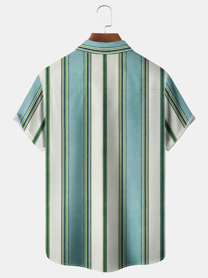 Camisa de hombre de manga larga con bolsillo en el pecho y estampado de rayas estilo bolos vintage de Alohadaddy