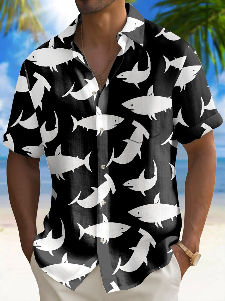 Chemise hawaïenne pour homme Alohadaddy Beach Vacation avec imprimé requin et poche pour camping
