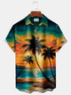 Camisa de manga corta con bolsillo abotonado para hombre con estampado digital 3D de paisaje al atardecer y cocoteros hawaianos de Alohadaddy, talla grande y alta