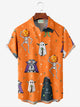 Camisa de manga corta con bolsillo abotonado y estampado digital 3D de calabaza y calavera de Halloween retro de Alohadaddy para hombre, talla grande y alta