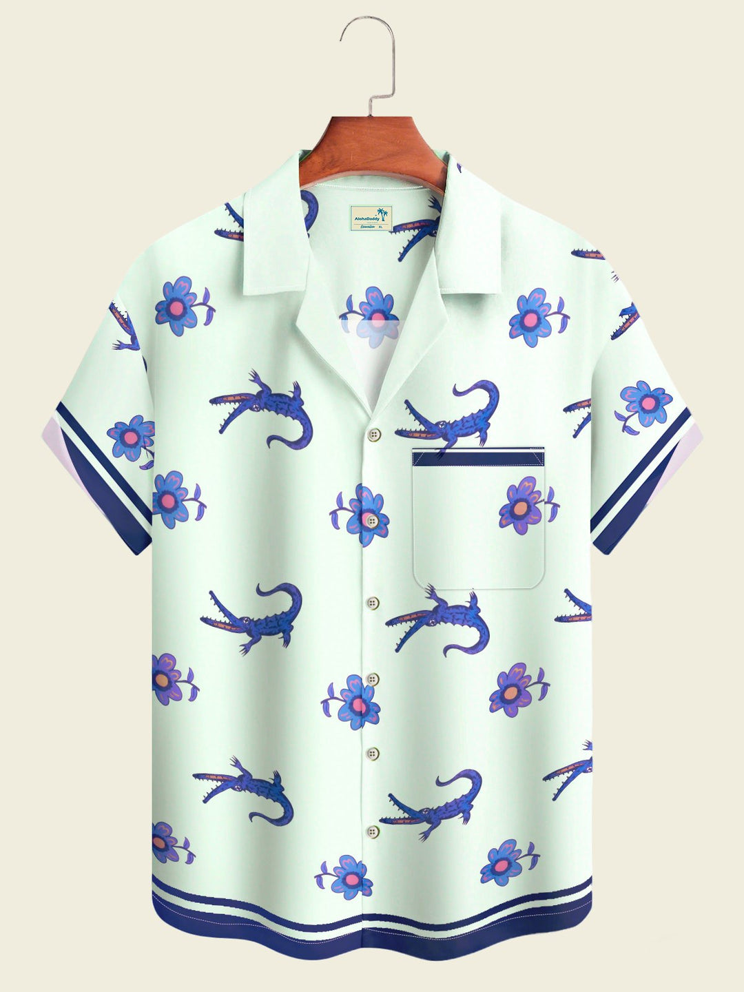 Alohadaddy Hawaiian Crocodile Flowers Art Print Button Cardigan Pockets Elastic Oversized Long Short Sleeve Shirt