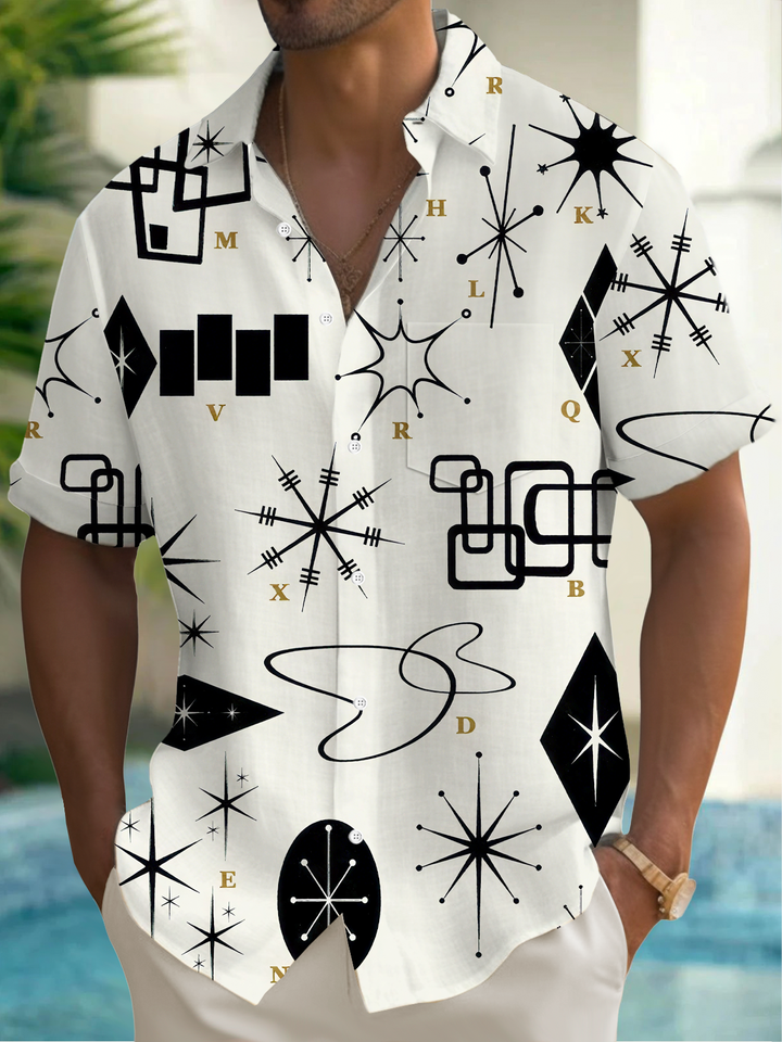 Royaura® Retro 1950s Mid-century Atomic Age Geometric Graphic Print Men&