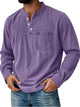 Alohadaddy® Basic Men's Casual Fashion Elastic Button Open Collar Long Sleeve Pocket T-Shirt Big Tall