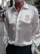 Alohadaddy® Casual Geometric Logo Print Glossy Elastic Button Men's Long Sleeve Shirt Big & Tall