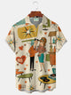 Alohadaddy® Retro Cartoon Valentine's Day Print Men's Button-Down Short-Sleeve Holiday Hawaiian Shirt Big & Tall