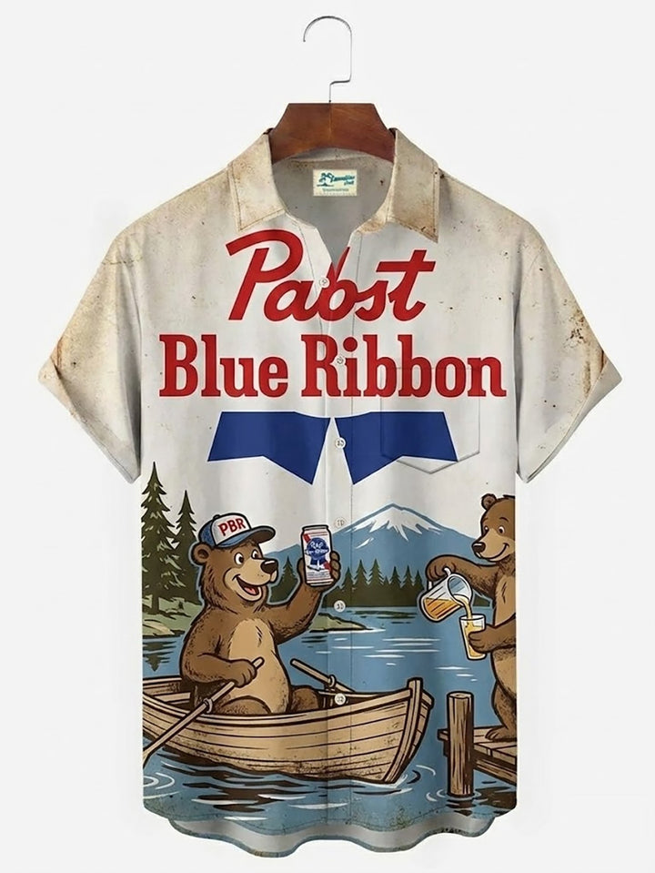 Alohadaddy®  Retro Fun Cartoon Bear Beer Print Men&