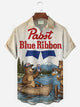 Alohadaddy®  Retro Fun Cartoon Bear Beer Print Men's Button-Down Short-Sleeve Shirt Big & Tall