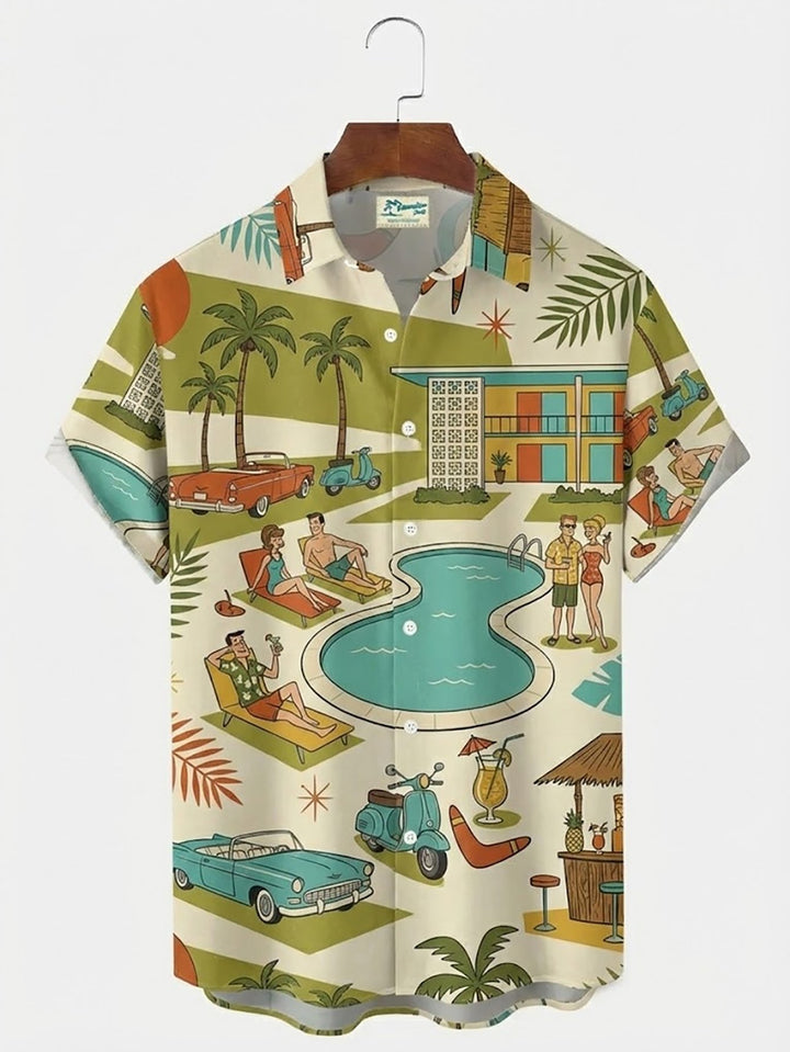 Alohadaddy® Hawaii Pool Skate Vacation Print Men&