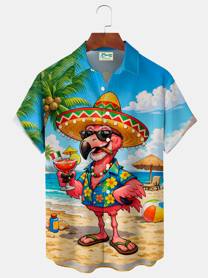 Alohadaddy® Hawaii Flamingo Beer Cigar Cinco de Mayo Print Men&