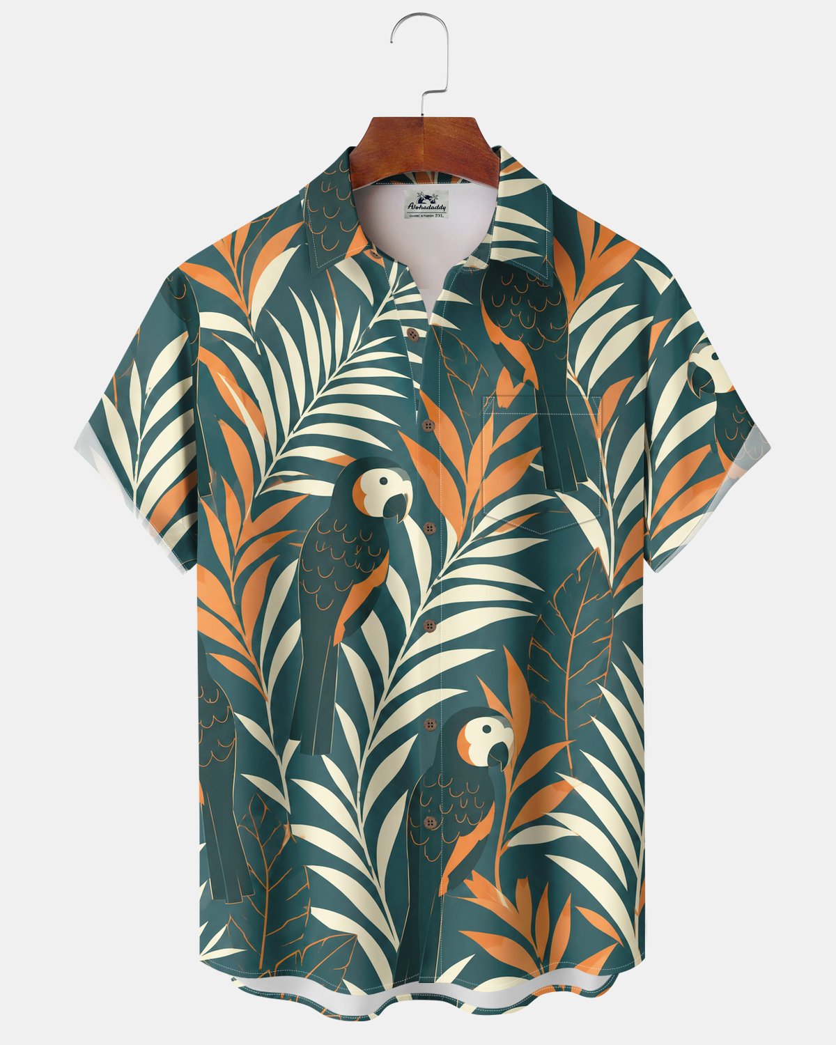 Alohadaddy® Men's Hawaiian Floral Leaf Tropical Print Pocket Short-Sleeve Shirt