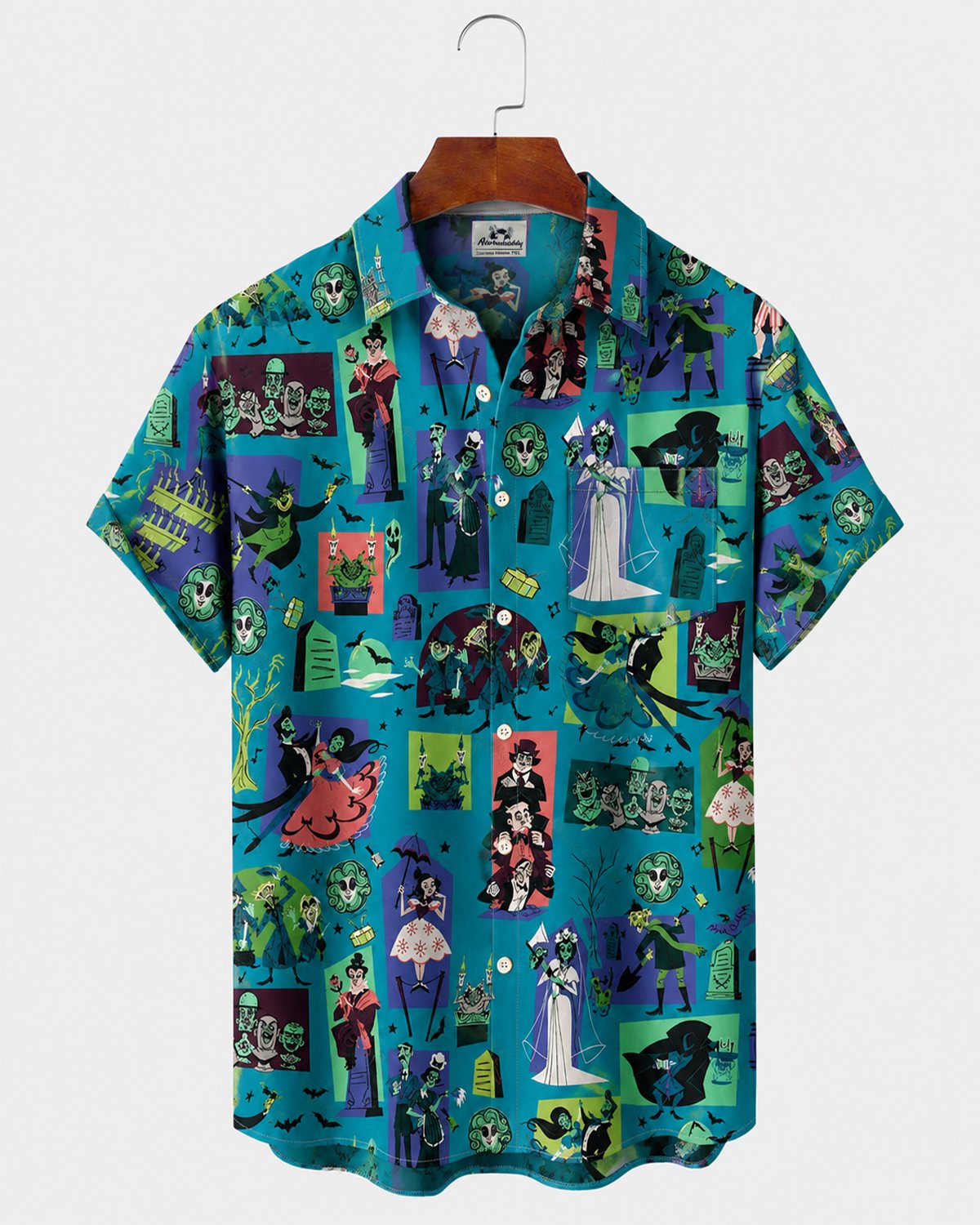 Alohadaddy® Men's Short-Sleeve Button-Down Shirt with Pocket Halloween Print