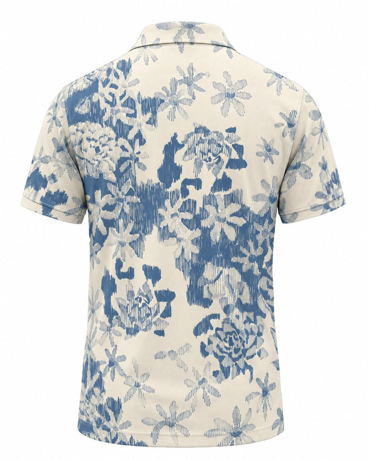 Men’s Basic Casual Flowering and plants Retro Print Button Down Polo Short-Sleeve Big &amp; Tall