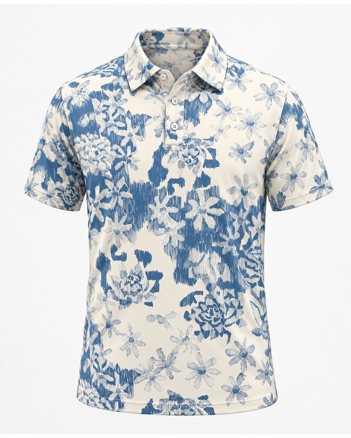 Men’s Basic Casual Flowering and plants Retro Print Button Down Polo Short-Sleeve Big &amp; Tall