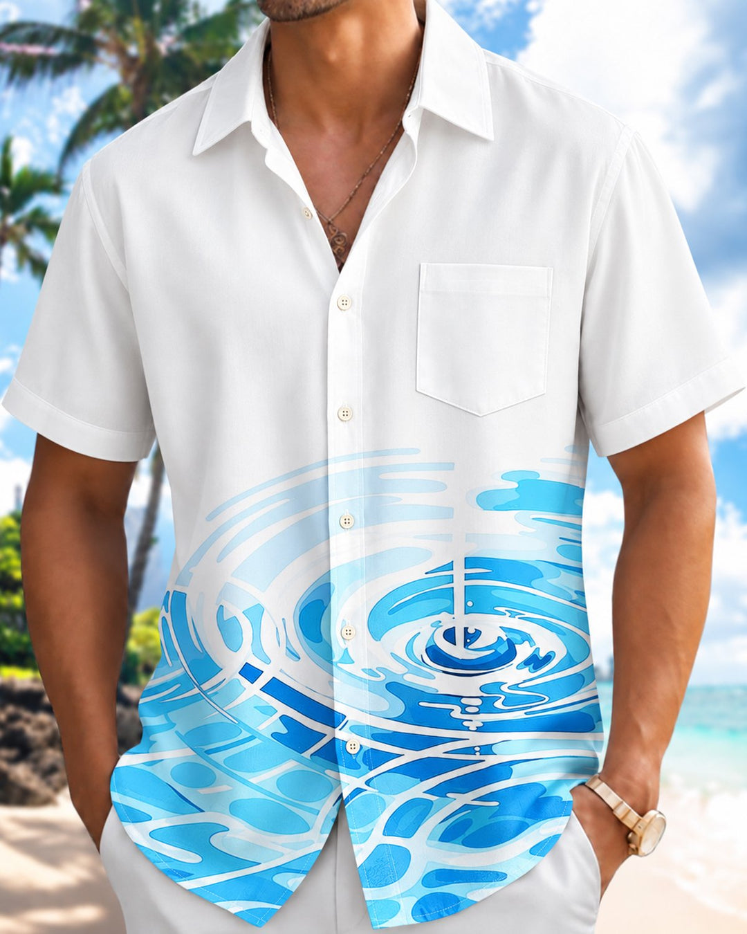 Alohadaddy® Casual Geometric Water Ripple Stripe Print Men&