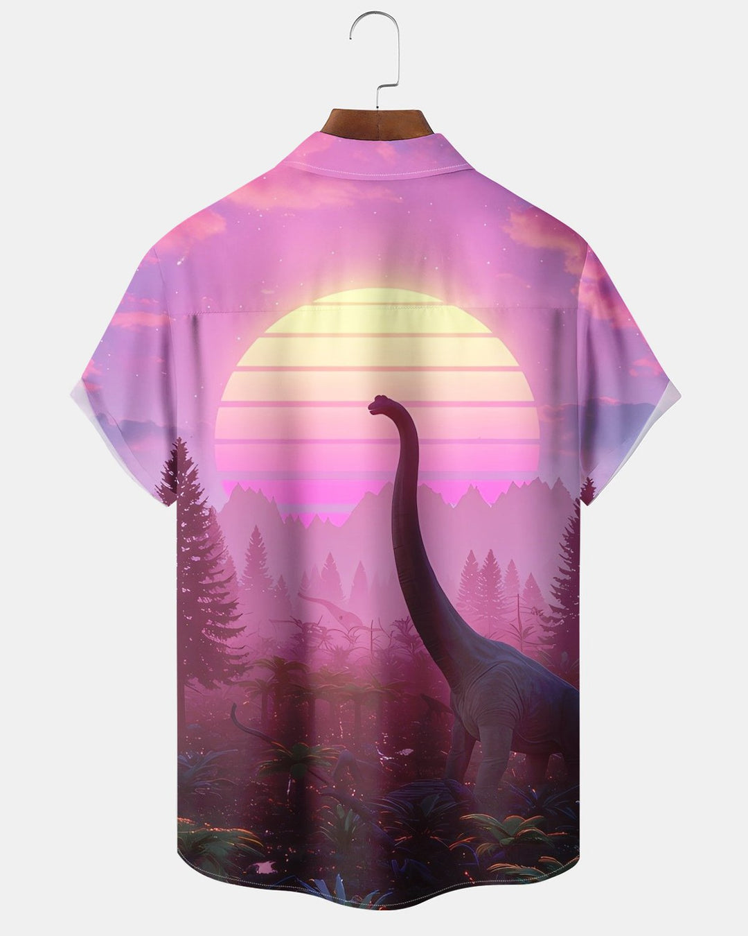 Alohadaddy® Retro Casual Dinosaur Sunset Landscape Print Men&