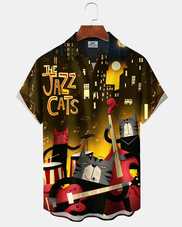 Alohadaddy® Retro Jazz Music Atomic Cat Instrument Print Men&