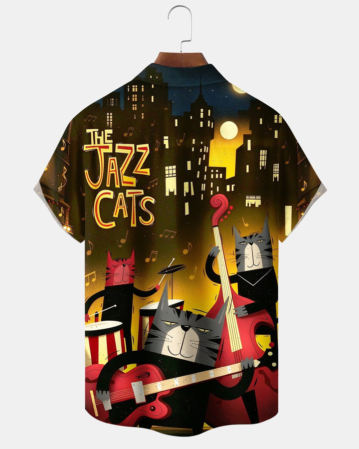 Alohadaddy® Retro Jazz Music Atomic Cat Instrument Print Men&