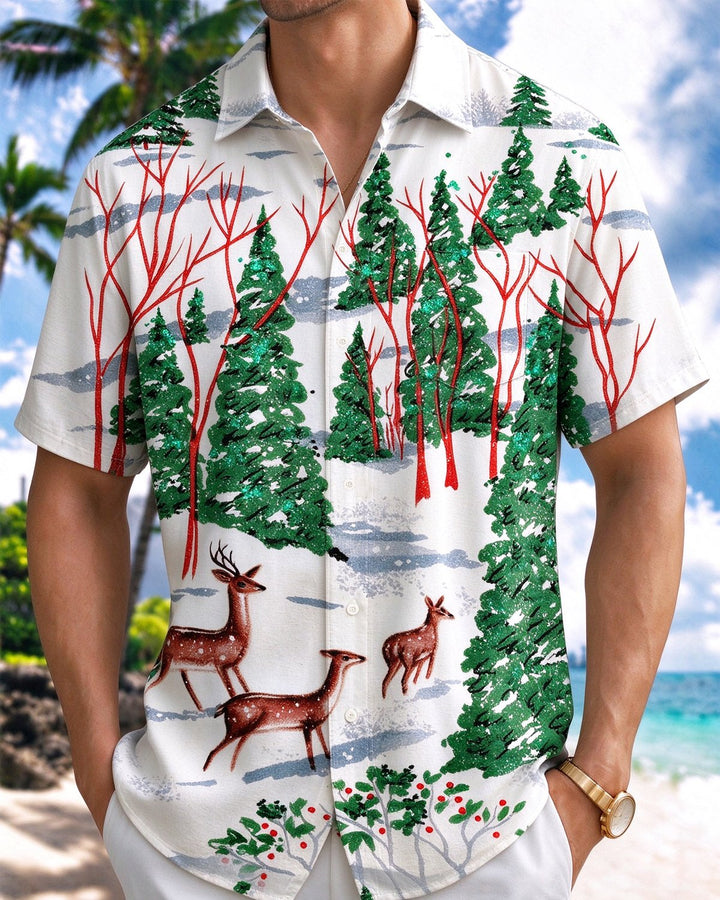 Alohadaddy® Holiday Christmas Reindeer and Christmas Tree Print Men&
