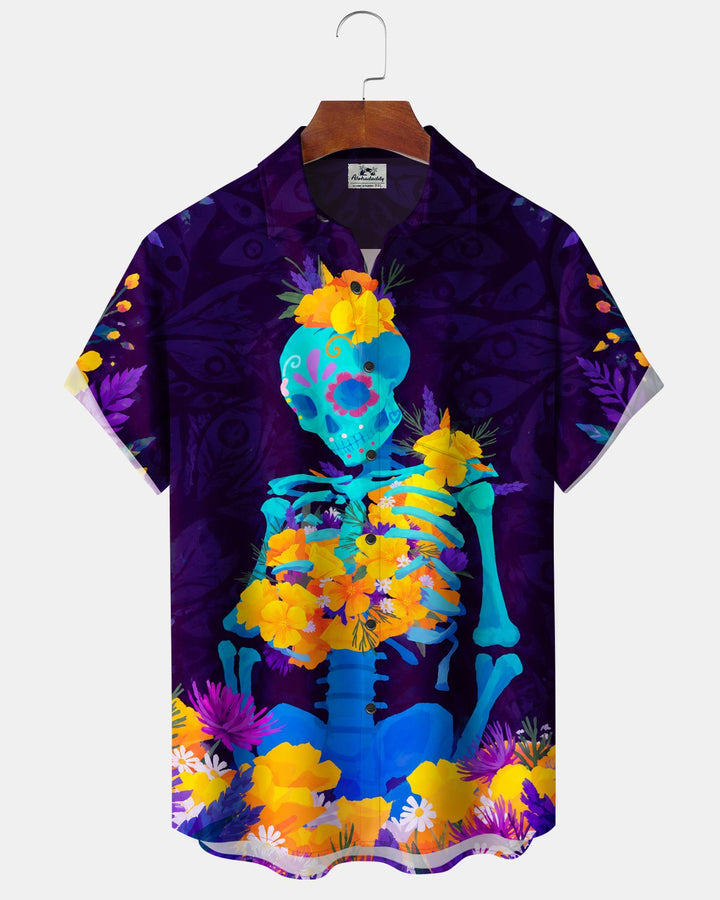Alohadaddy® Day of the Dead Skull and Floral Print Men&