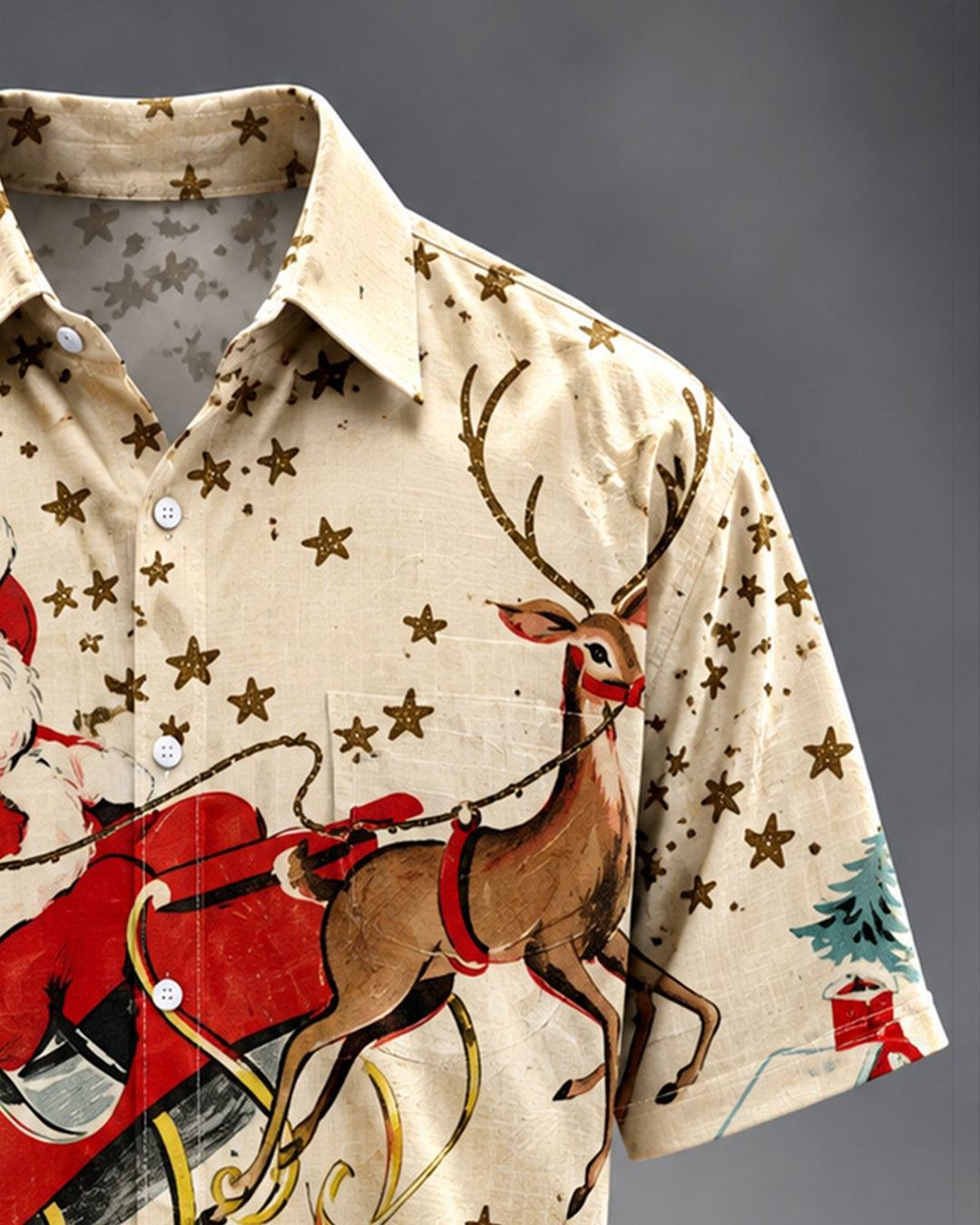 Alohadaddy® Holiday Retro Christmas Santa Claus Reindeer Village Print Men&