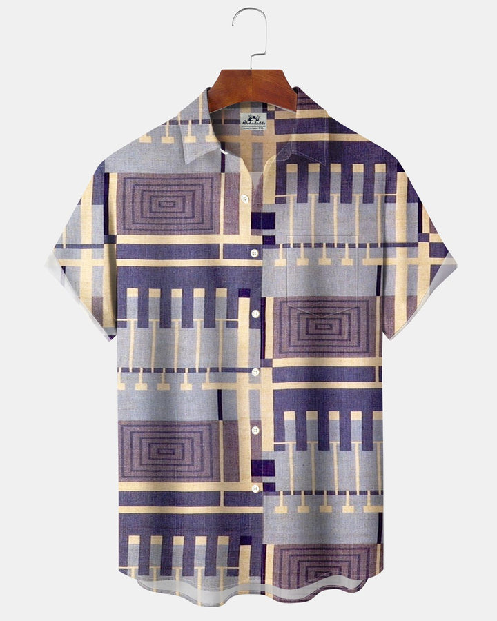 Alohadaddy® Retro Casual Geometric Stripe Abstract Art Print Men&