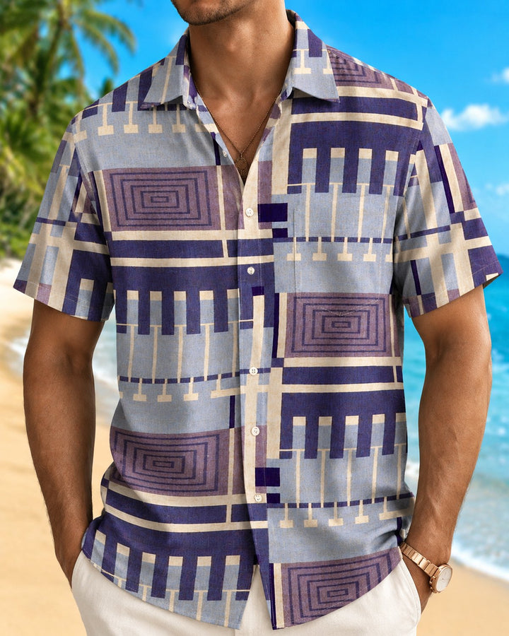 Alohadaddy® Retro Casual Geometric Stripe Abstract Art Print Men&