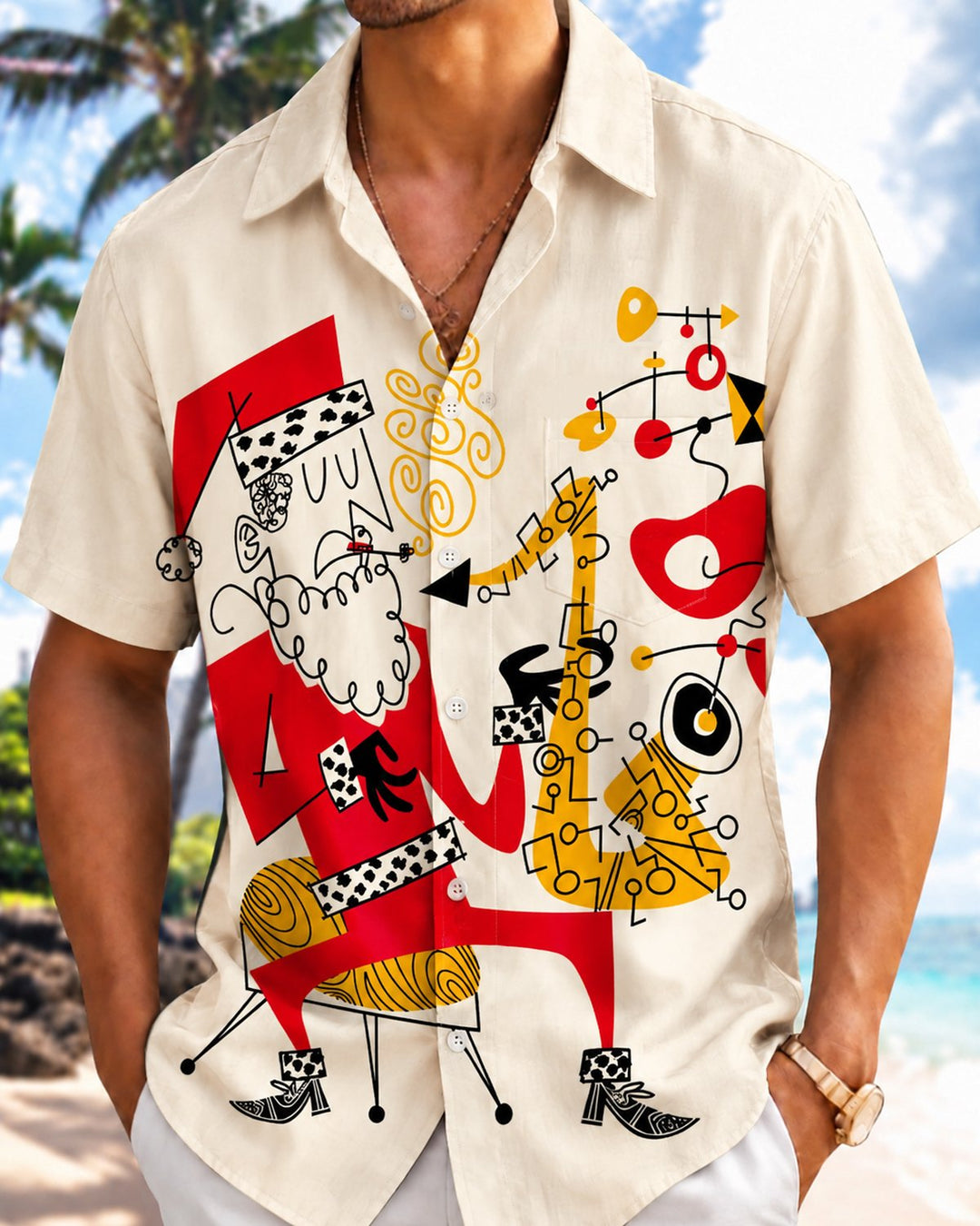 Alohadaddy® Holiday Christmas Music Atomic Geometric Print Men&