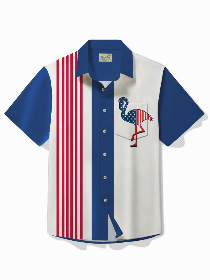 Alohadaddy Vintage Bowling Independence Day Flag Striped Flamingo 3D Print Men&