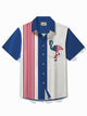 Alohadaddy Vintage Bowling Independence Day Flag Striped Flamingo 3D Print Men's Button Pocket Short Sleeve Shirt