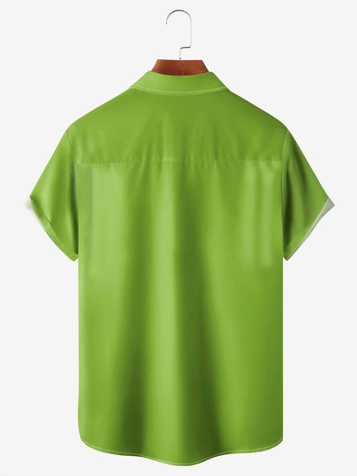 Camisa de manga corta con bolsillo abotonado y estampado 3D de rayas geométricas de bolos retro de Alohadaddy para hombre, talla grande y alta