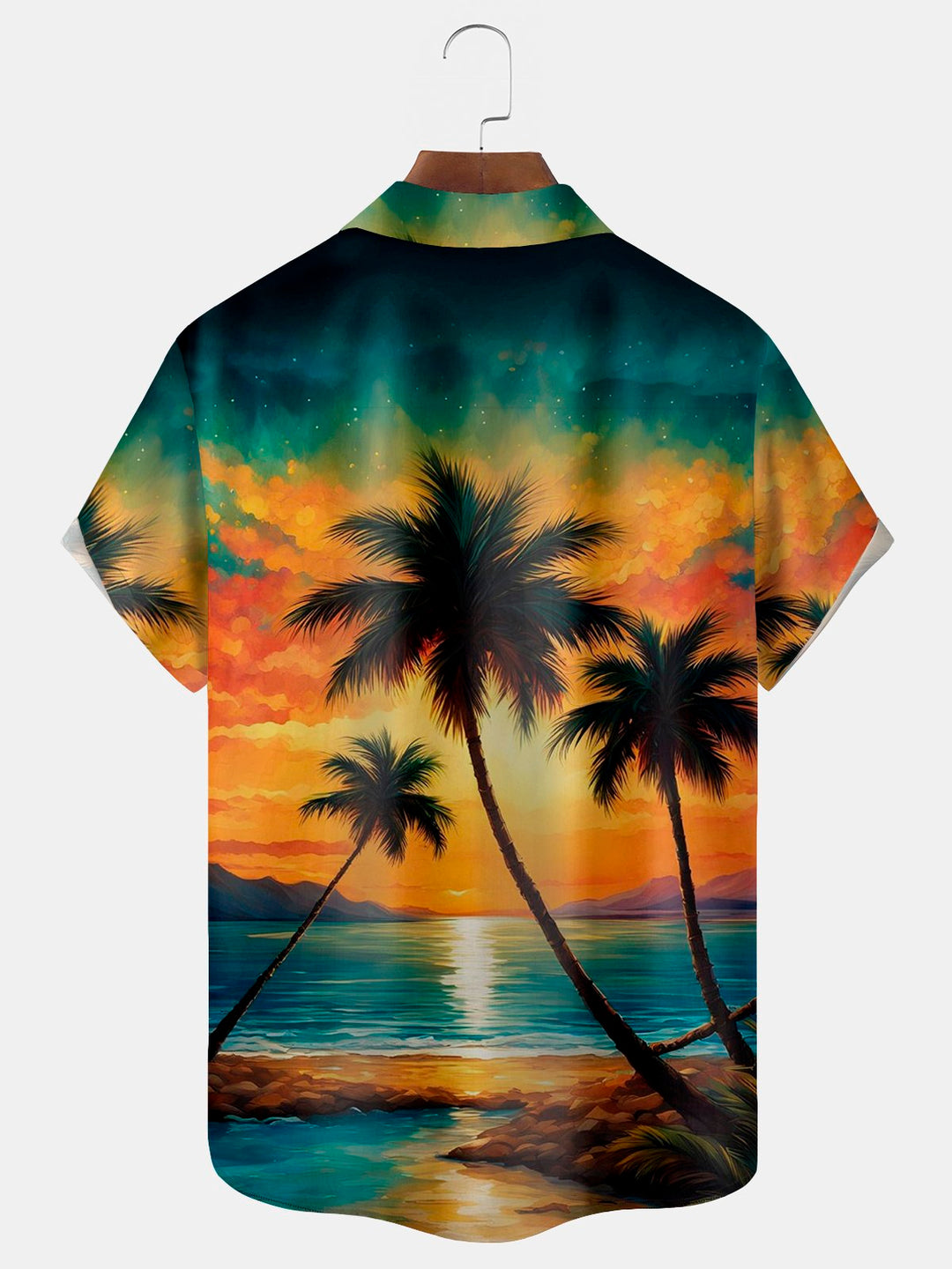 Chemise à manches courtes avec poche boutonnée pour homme Alohadaddy Hawaiian Coconut Tree Sunset Landscape 3D Digital Print Big &amp;amp; Tall