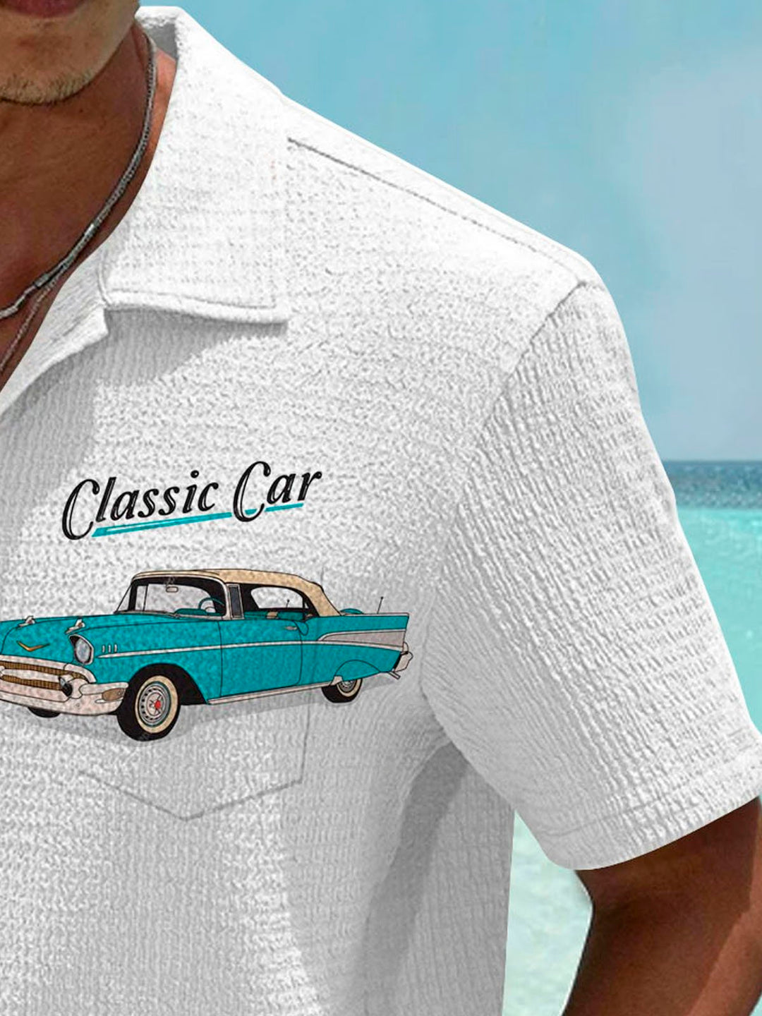Camisa de manga corta con bolsillo abotonado y estampado digital 3D de coches clásicos retro para hombre de Alohadaddy, talla grande y alta