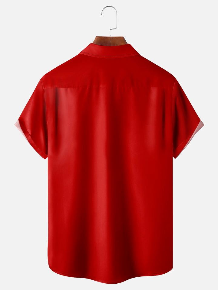 Camisa de manga corta con bolsillo y botones para hombre, con estampado digital 3D y gorro navideño de Papá Noel de Alohadaddy, estilo retro de bolos, talla grande y alta