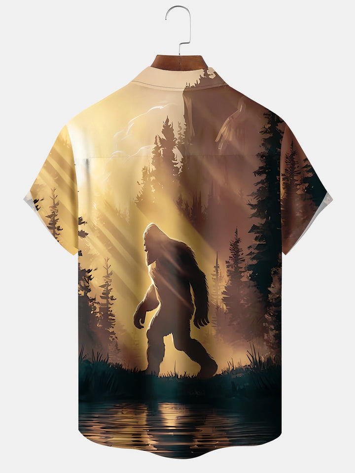 Alohadaddy Hawaii Resort Style Bigfoot Print Art Button Stretch Large Size Men&