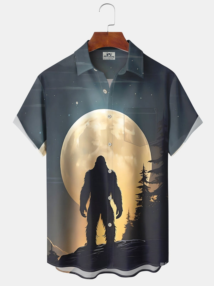 Alohadaddy Hawaii Vintage Bigfoot Sunset Silhouette Print Art Buttons Stretch Large Size Men&