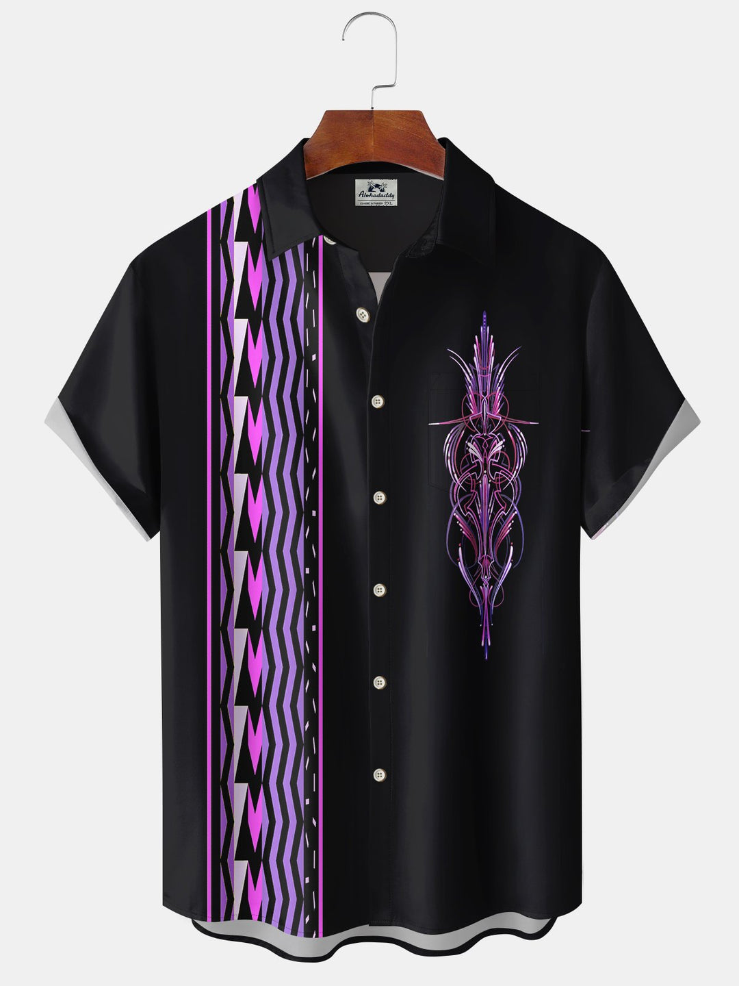 Alohadaddy Casual Contrast Stripes Printed Art Pockets Buttons Stretch Oversized Shirt