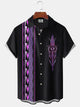 Alohadaddy Casual Contrast Stripes Printed Art Pockets Buttons Stretch Oversized Shirt