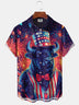 Alohadaddy Holiday Collection Independence Day Bull Button Cardigan Pocket Stretch Oversized Polyester Short Sleeve Shirt
