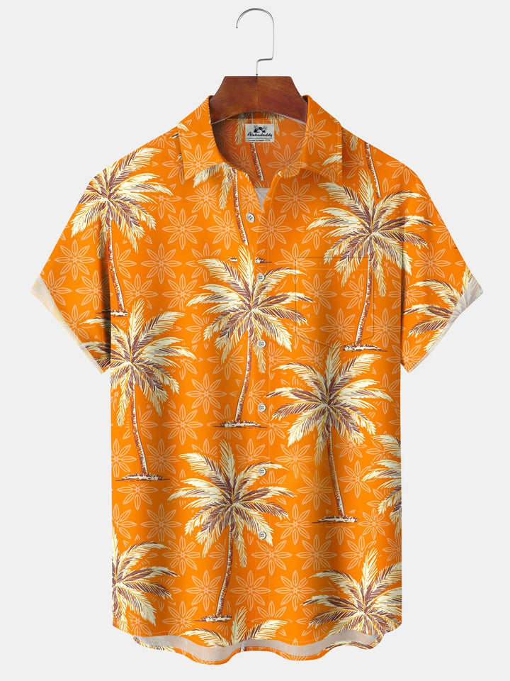 Alohadaddy Hawaii Palm Trees Vacation Print Art Button Cardigan Pockets Large Size Long Short Sleeve Polyester Shirt