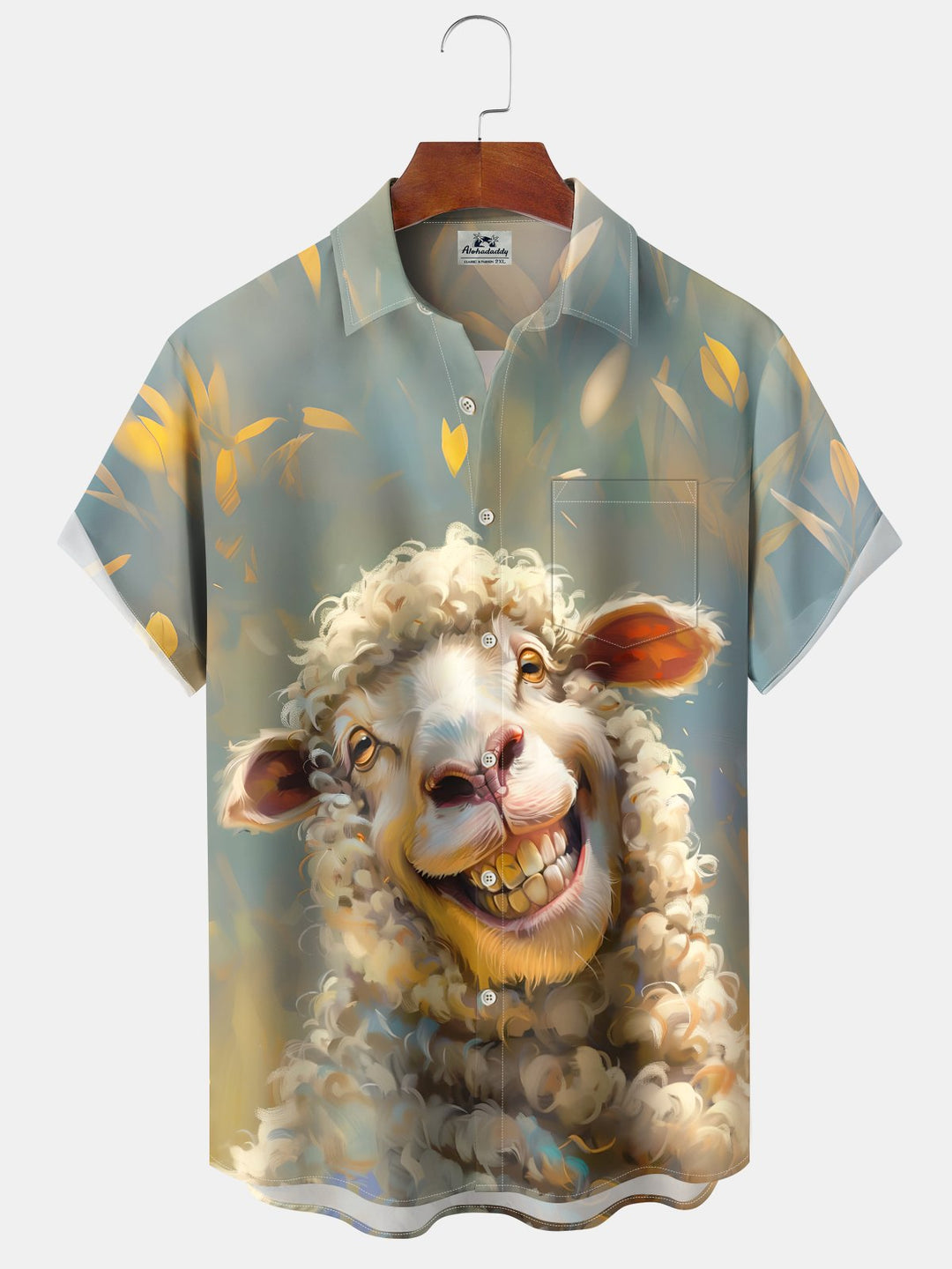 Alohadaddy Casual Sheep Ink Painting Art Button Cardigan Pocket Stretch Large Size Long Short Sleeve Shirt