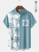 Alohadaddy Casual Collection Hawaiian Palm Tree Stripes Contrast Color Print Art Button Cardigan Pockets Breathable Stretch Long Oversized Shirt