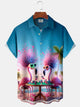 Alohadaddy Casual Collection Hawaiian Vacation Flamingo Print Art Button Cardigan Pockets Fresh Stretch Polyester Short Sleeve Shirt