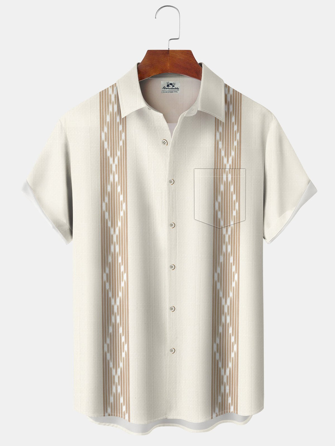 Alohadaddy Casual Stripes Diamond Apricot Contrast Print Art Polyester Stretch Buttons Cardigan Pockets Oversized Long Short Sleeve Shirt