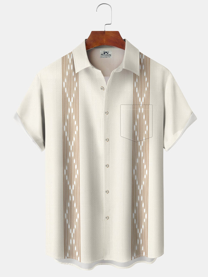 Alohadaddy Casual Stripes Diamond Apricot Contrast Print Art Polyester Stretch Buttons Cardigan Pockets Oversized Long Short Sleeve Shirt