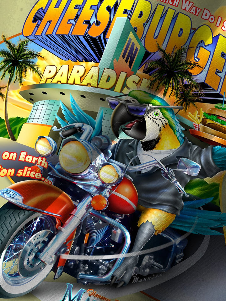 Alohadaddy Casual Parrot Motorcycle Art Print Moisture Wicking Chest Pocket Hawaiian Short Sleeve Shirt