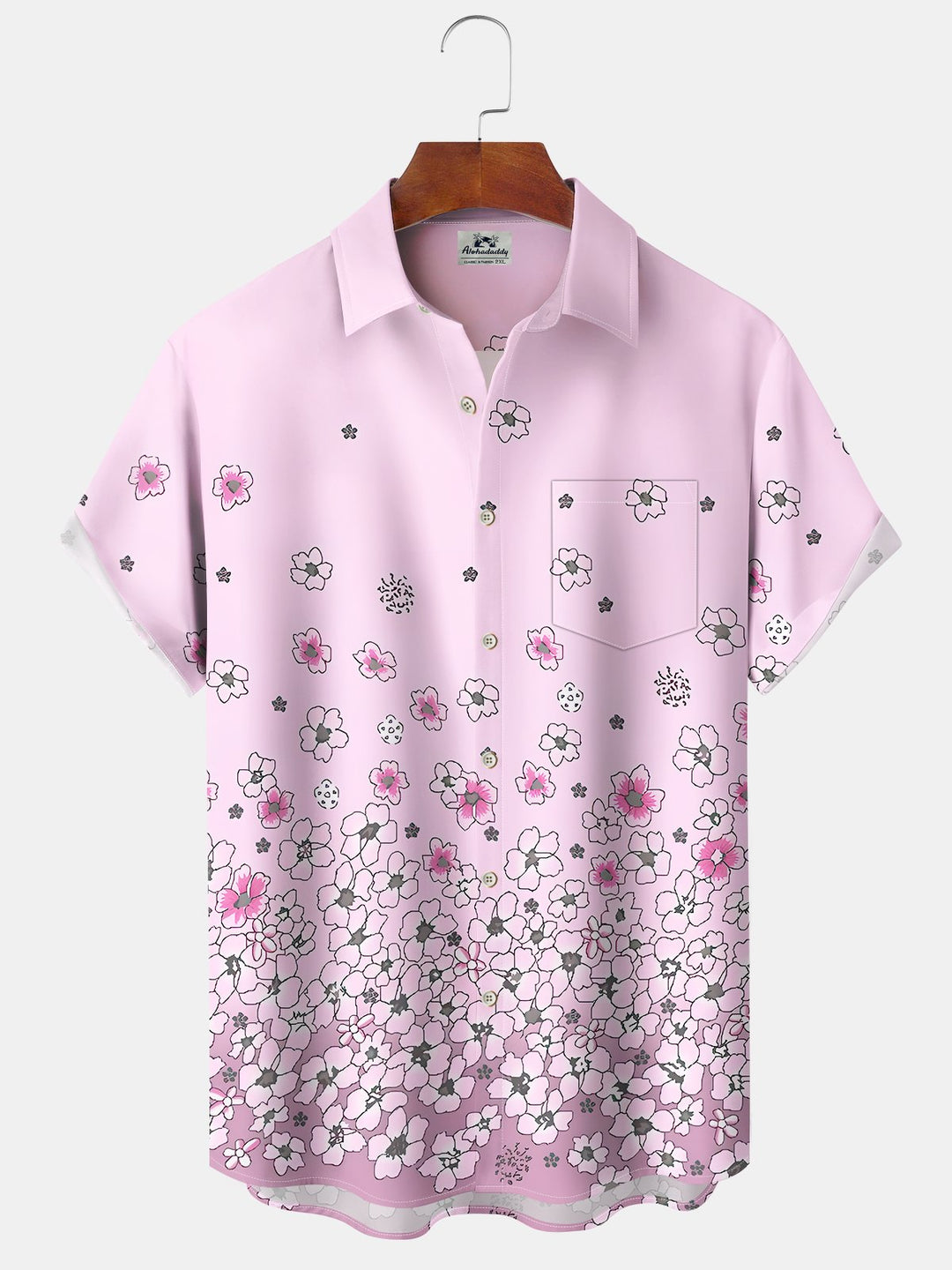 Alohadaddy Casual Gradient Floral Art Print Moisture Wicking Chest Pocket Oversized Stretch Hawaiian Short Sleeve Shirt
