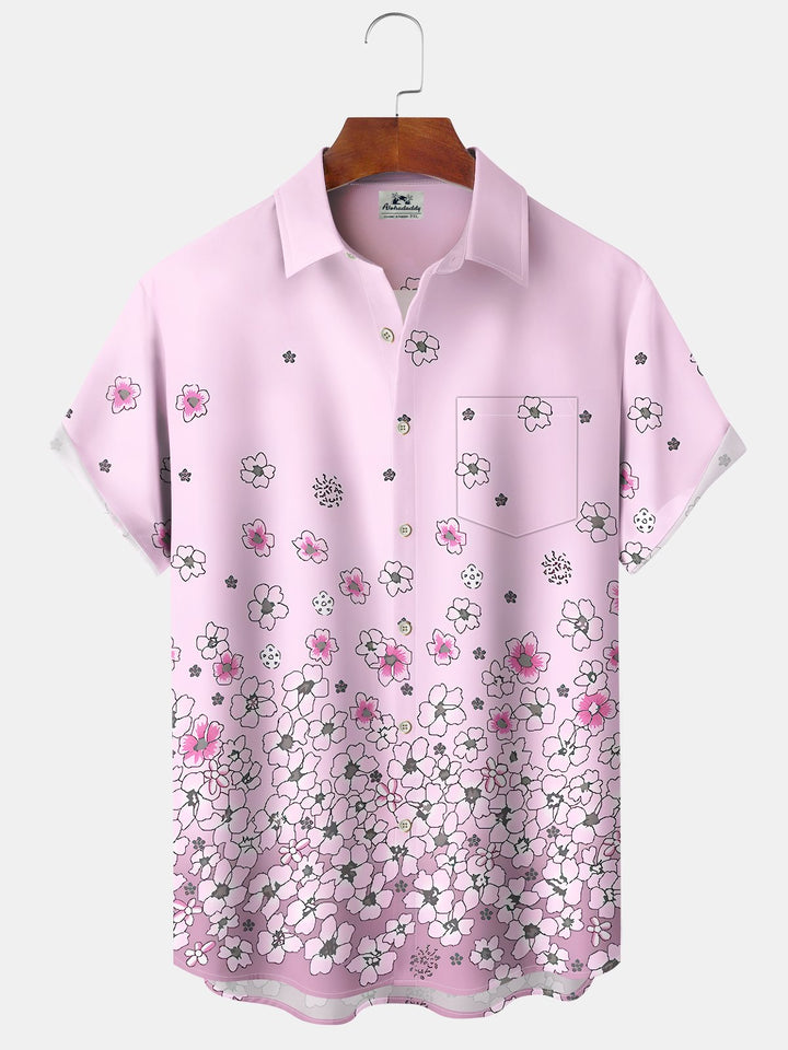 Alohadaddy Casual Gradient Floral Art Print Moisture Wicking Chest Pocket Oversized Stretch Hawaiian Short Sleeve Shirt