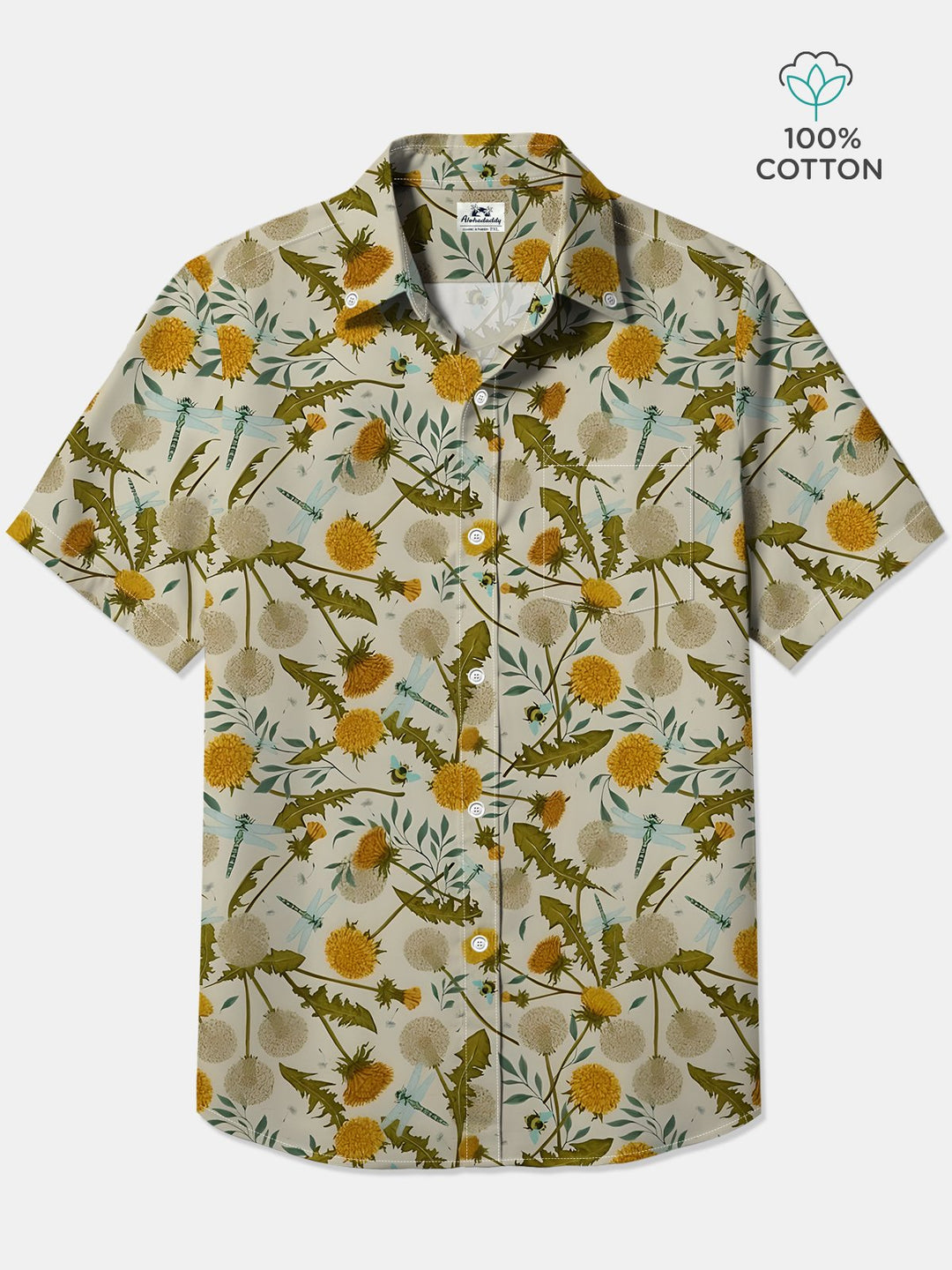 Alohadaddy Cotton Floral Art Print Moisture Wicking Chest Pocket Cardigan Hawaiian Oversized Short Sleeve Shirt