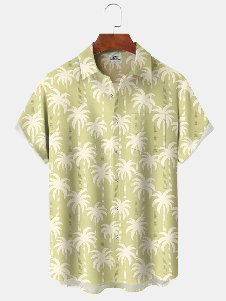 Alohadaddy® Casual Palm Trees Art Print Chest Pocket Stretch Large Size Men&
